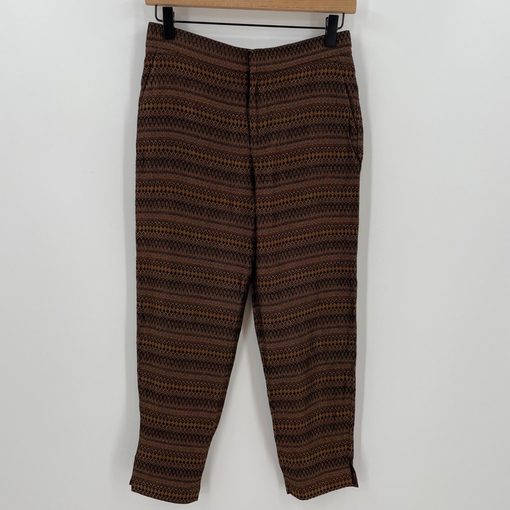 & Other Stories Golden Bronze Jacquard Cropped Pants Geometric US 2 - Picture 2 of 9